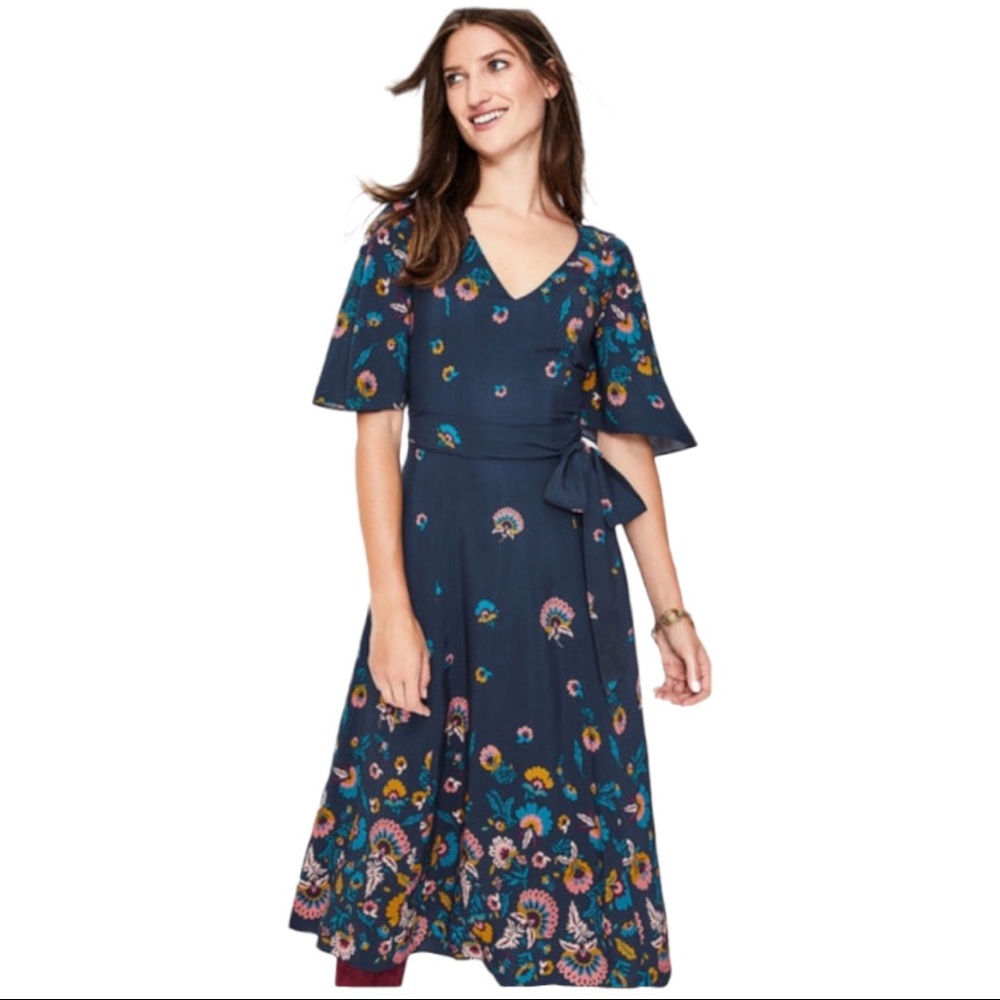 Boden Floral Emilie midi short sleeve vneck dress 4 petite